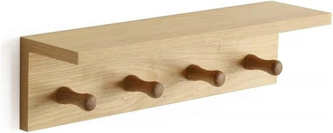 Entrance Coat Rack ,Coat Hooks, Wall-Mounted Wooden Hook Rack, Wall-Mounted Shelves(Oak Colored Finish—A-1)