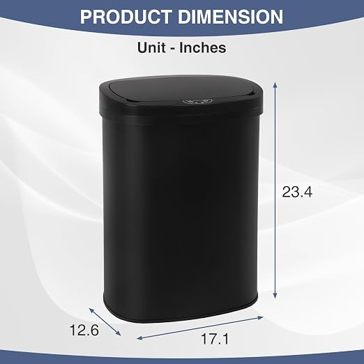 PayLessHere | 13 Gallon Stainless Steel Trash Can | Black | Automatic Touchless Lid with Motion Sensor | Kitchen Garbage Can with Waterproof Design | for Home, Office, Bathroom | Pack of 1
