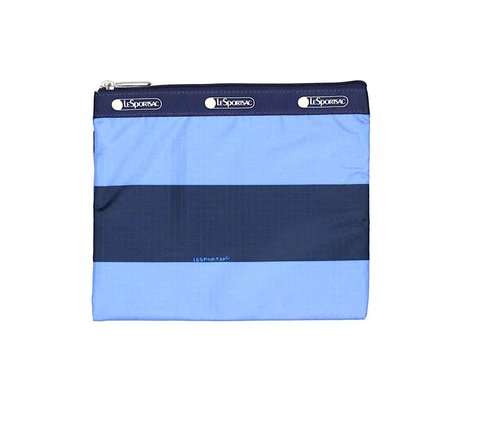 LeSportsac Classic Rugby Periwinkle Deluxe Everyday Crossbody Bag + Cosmetic Bag, Style 7507/Color E758, Timeless Navy Blue & Modern Periwinkle Stripes Unite, Bold Modern Nautical Inspired Theme