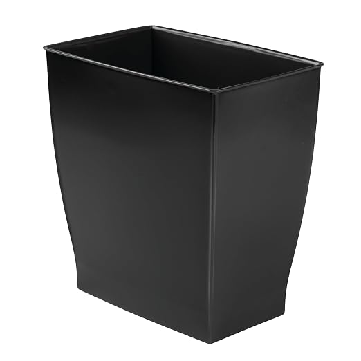 iDesign Small Plastic Bathroom Trash Can, Slim Rectangle, 2-Pack, Black | Garbage Bin for Bedroom, Office, Dorm