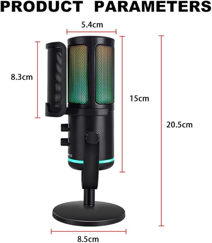 UP-S Condenser Microphone for Gaming PC/PS5 - RGB USB with Noise Cancellation & Tap-to-Mute - Triple-Knob Control Desktop Stand Mic for Streaming, Podcasting YouTube Black