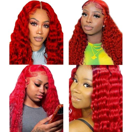 Condescension Brazilian Red Human Hair Bundles 22 24 26 Inch Deep Wave 3 Bundles Human Hair 100% Unprocessed Remy Brazilian Virgin Weave Hair Red for Women