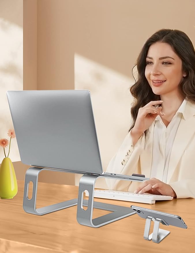 Laptop Stand for Desk,Aluminum Laptop Riser for All Laptop Stands 10-17 inches,Include A Cell Phone Stand(Silver)