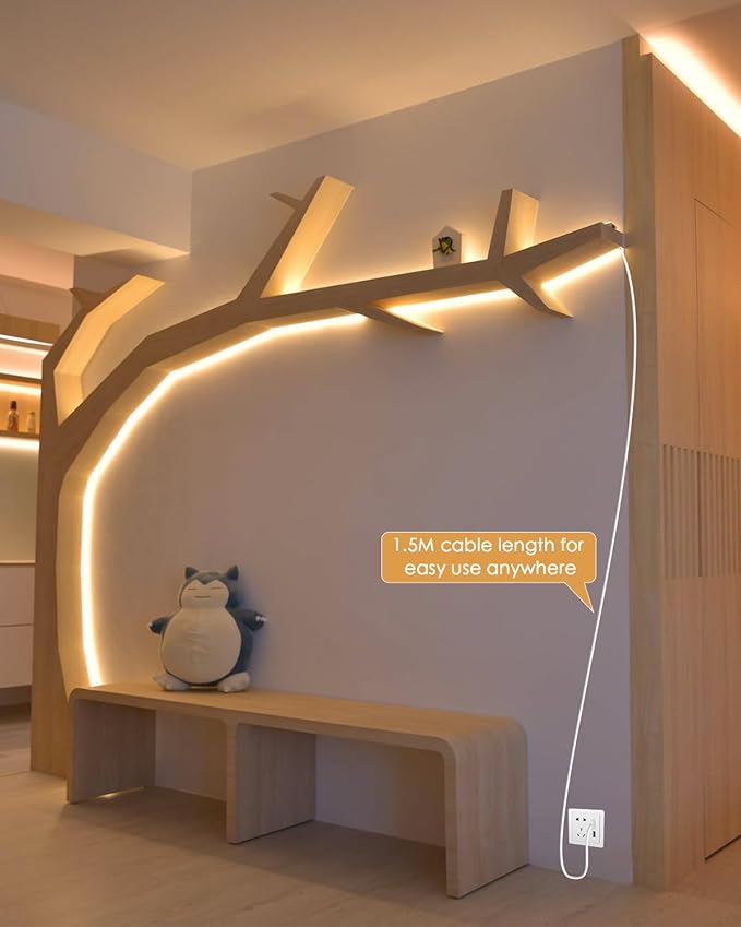 Aclorol DC 5V USB COB LED Strip Light 1.64FT/0.5M Dimmable LED Strip Light 3000K Warm White with 1.5M Long Power Cable Flexible for Bedroom Bedframe Headboard Kitchen Home DIY Lighting 320LEDs/M