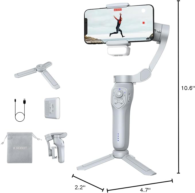 3-Axis Phone Gimbal with Adjustable Fill Light, Stabilizer for Smartphone, Phone Stabilizer for Video Recording, Gimbal for Android &iPhone,TikTok YouTube Vloging kit-JCROBOT iSleeky L7C Plus