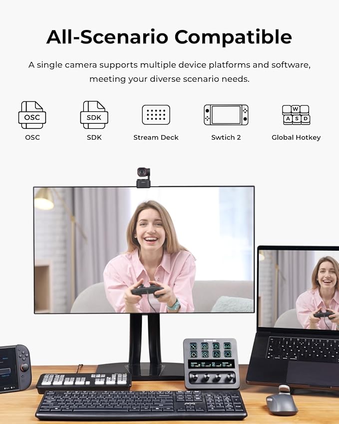 OBSBOT Tiny 3 Lite AI-Powered Spatial Audio 4K Webcam, 1/2" Sensor Tri-Mic Voice Control Gesture Control HDR Webcam for PC Laptop Zoom Meeting, W Smart Remote 2