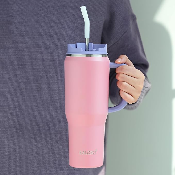 EALGRO 50 oz Tumbler with Handle, Insulated Tumblers with Lid and Straw, Large Metal Sports Water Bottle Jug, Thermal Stainless Steel Travel Coffee Mug Cup, Indigo Black