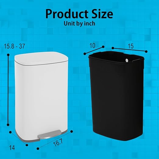 BestMassage 13 Gallon (50L) Stainless Steel Trash Can with Lid, Removable Inner Bucket, Foot Pedal, Soft Close for Home, Kitchen, Office