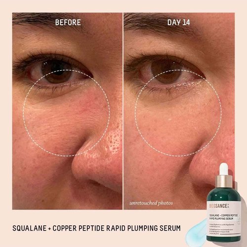 Biossance Squalane + Copper Peptide Rapid Plumping Serum - Face Serum for All Skin Types - Visibly Plumping + Firming Skin, Fine Lines + Wrinkles, Vegan Copper Peptides, Hyaluronic Acid - 1.69oz