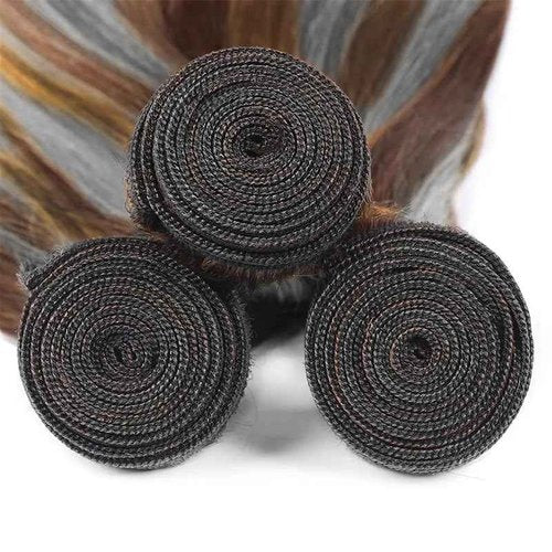 Giginger Bundles Human Hair P4/GREY 22 24 26 inch Straight Wave Human Hair Bundles Highlight Chocolate Grey Unprocessed Quick Weave Soft Sewn In Hair Extensions for Black Women