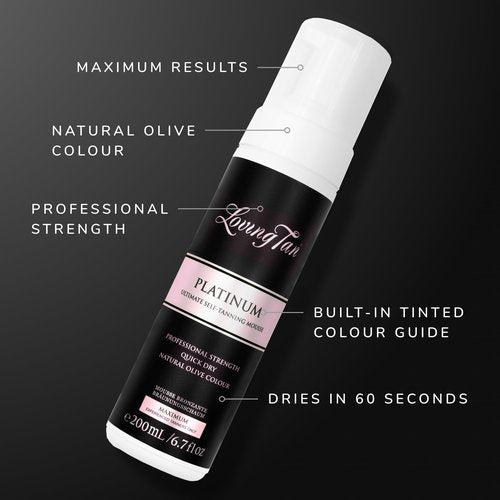 Loving Tan Platinum Self Tanning Mousse, Dark - Streak Free, Natural Looking, Professional Quality Sunless Tanner- 10+ Self Tan Applications per Bottle, Cruelty Free, Naturally Derived DHA- 6.7 Fl Oz