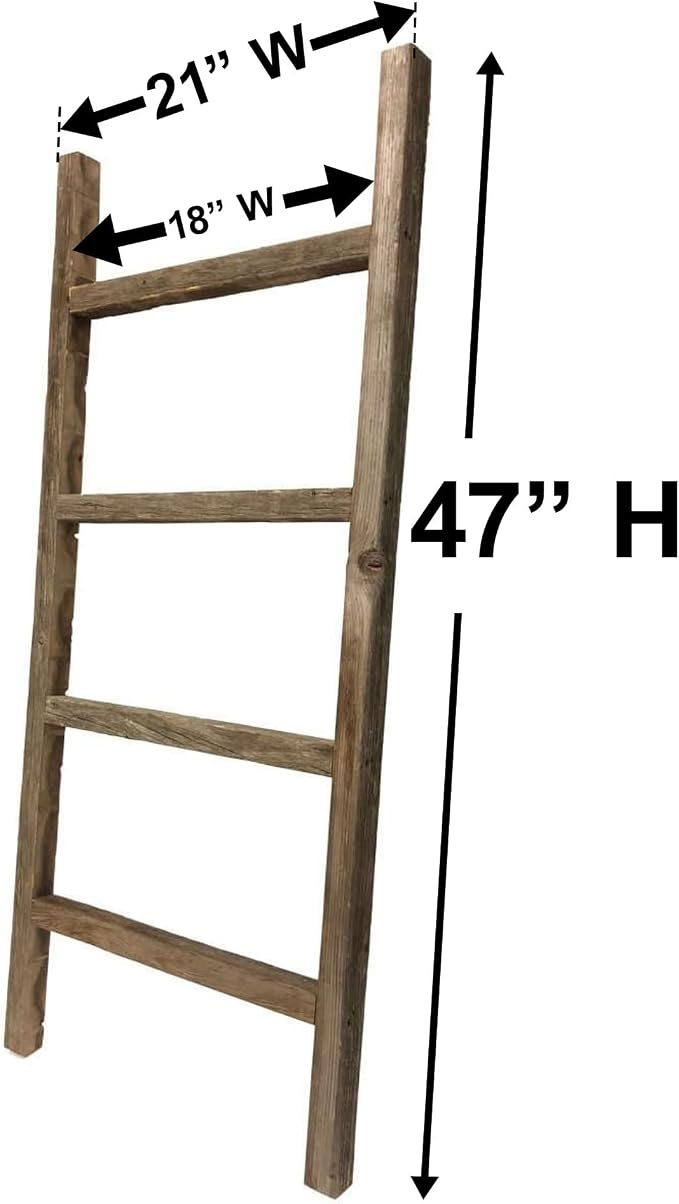 BARNWOODUSA Rustic Farmhouse Decorative Ladder - Our 47 in Ladder can be Mounted Horizontally or Vertically and is Crafted from Upcycled Wood No Assembly Required Smoky Black