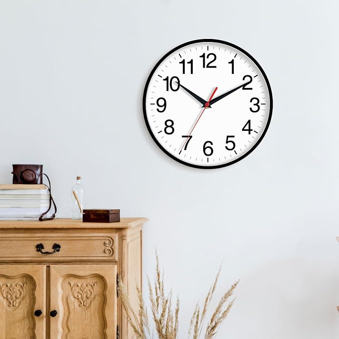 Rohioue 16 Inch Wall Clock Modern Battery Operated Silent Non Ticking Large Analog Clock for Living Room Office Home Bedroom Kitchen Bathroom(Black)