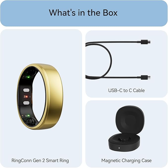 RingConn Gen 2, World’s First Smart Ring with Sleep Apnea Monitoring, No APP Subscription, 12-Day Battery Life, Stress/Heart Rate/Women's Health Tracker, Android & iOS Compatible (Gold, Size 7)