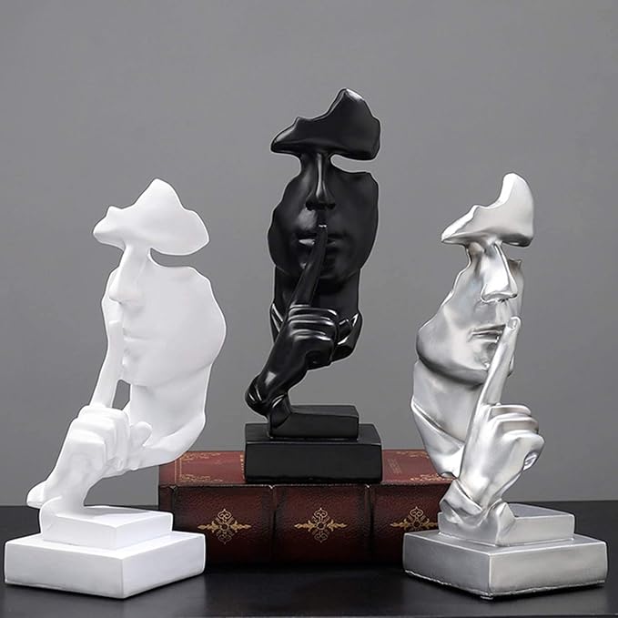 aboxoo Thinker Statue, Silence is Gold Abstract Art Figurine, Modern Home Resin Sculptures Decorative Objects Piano Desktop Decor for Creative Room Home, Office Study Decor (Black)