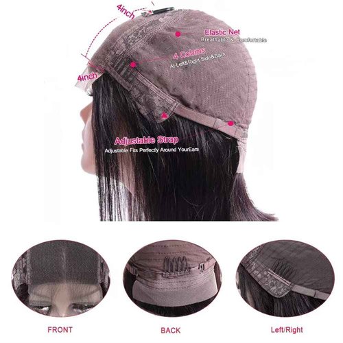 CHUDI 4x4 Bob Closure Wigs Human Hair 180% Density Glueless HD Lace Straight Bob Wigs Pre Plucked Natural Hairline Unprocessed Brazilian Human Hair for Women 14 inch
