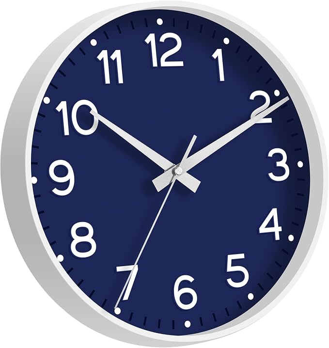 Roymnie Wall Clock, 10 Inch Silent Wall Clocks Battery Operated-Modern Non Ticking Analog Clock Decorative for Kitchen Bedroom Office Bathroom(Navy Blue)