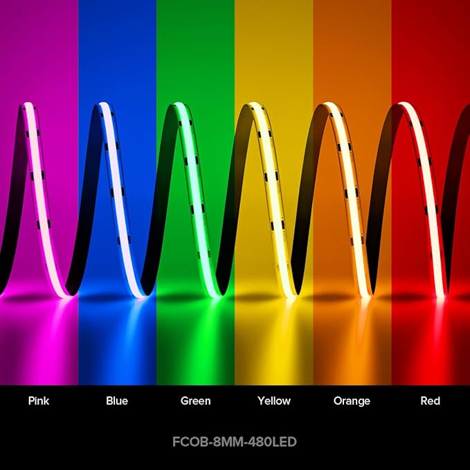 BTF-LIGHTING FCOB COB LED Strip Blue Color 480LEDs/m 16.4FT DC12V Flexible High Density Uniform Light 8mm Width Bright Dimmable for Bedroom Indoor Decor(No Adapter or Controller)