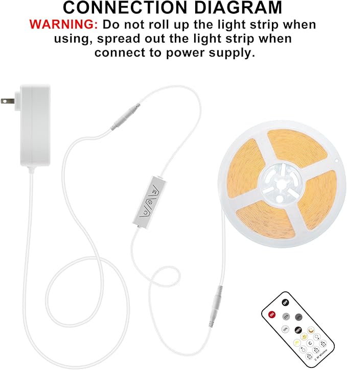 16.4ft COB Led Strip Light with Remote, 6500K Ra93+ Dimmable Bright Daylight White Led COB Strip Light, White Continuous Led Strip Light for Mirror, Stair, Cabinet, Room