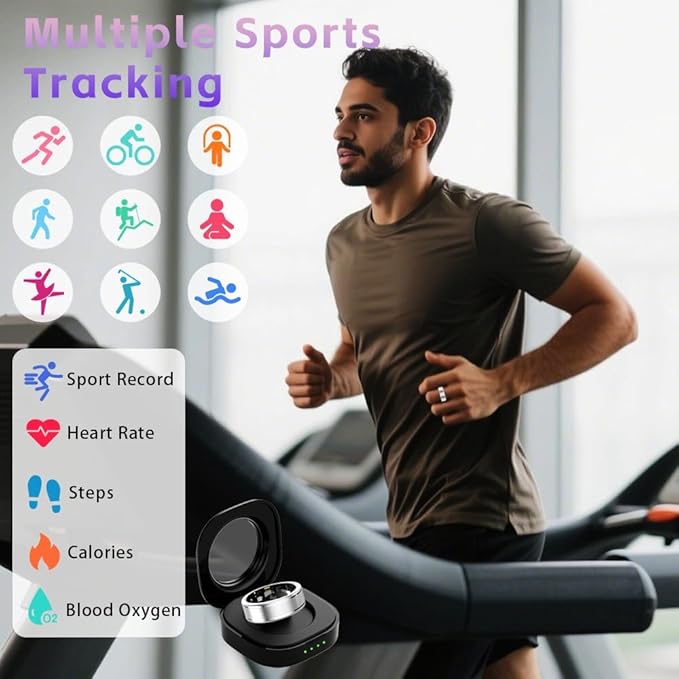 Smart Health Ring for Women Men, Fitness Tracker Ring with Heart Rate, Blood Pressure, SpO2, Sleep Monitoring, Step Counting, 5ATM Waterproof for iOS & Android, No Subscription Fee (Silver 9)