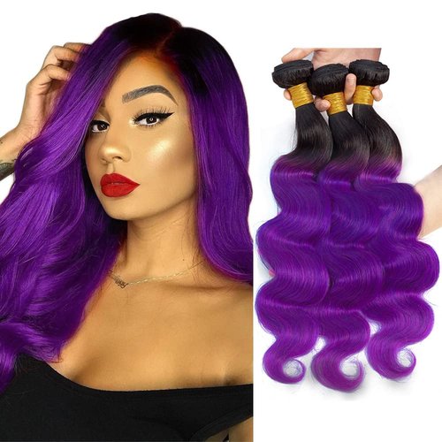 Habiliana Bundles Human Hair 18 20 22 Inch Body Wave T1B Purple Human Hair Bundles 11A Unprocessed Brazilian Virgin Quick Weave Hair Extensions for Black Women
