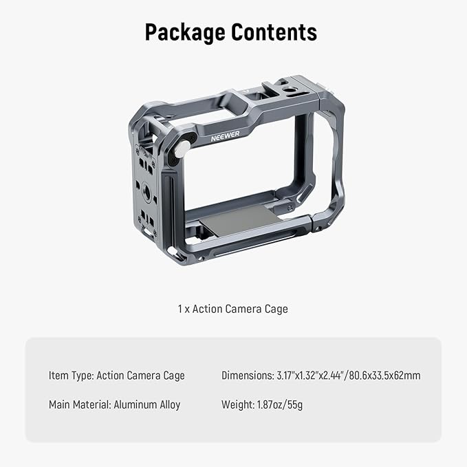 NEEWER Protective Cage Compatible with DJI Osmo Action 6, Aluminum Quick Release Expansion Frame Case Action Camera Accessories, 1/4" Thread & Cold Shoe for Tripod Selfie Stick Mic LED Light, AC049