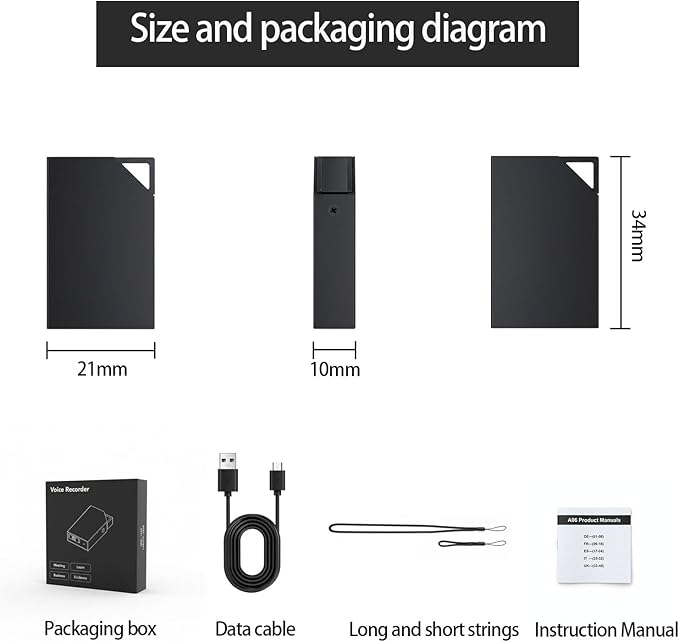 Digital Voice Recorder with 64GB Memory, USB Charging, Voice Activated Recorder, Mini Small Square Voice Recorder Voice Recorder, Meetings, Lectures and Interviews(1 * 0.8 * 0.2)