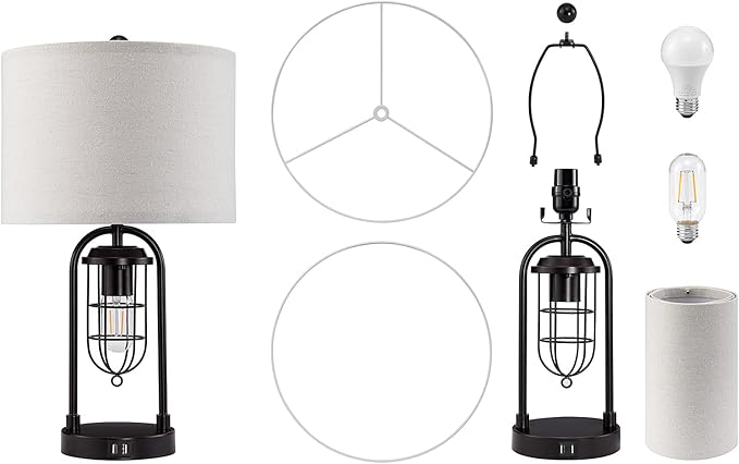 Kyrid Set of 2 Table Lamps with USB Ports and Night Light Farmhouse Nightstand Lamp for Living Room Bedroom(Bulbs Included)