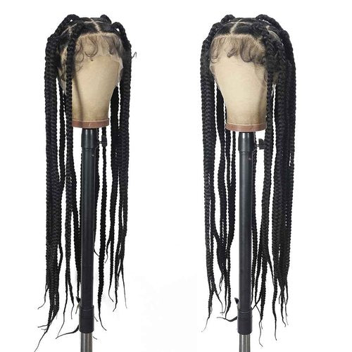 360 Full Lace Jumbo Braided Wigs for Black Women 32inch Knotless Braids Glueless Wigs No Cornrow Long Jumbo Box Braided Wig With Baby Hair (1B, 32inch)