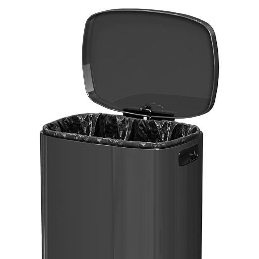 KdbK 13 Gallon Trash Can with Lid, 50L Fingerprint Proof Stainless Steel Kitchen Trash Can with Removable Inner Bucket and Lid Soft Close, Pedal Rubbish Bin for Home Office, Titanium Black
