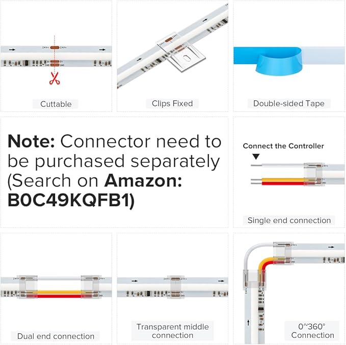 BTF-LIGHTING FCOB WS2811 IC RGB COB LED Strip 864LED/m Flexible High Density Color Chasing Uniform Light DC24V 24FT 24IC/m 12mm Width for DIY Lighting Projects(No Adapter or Controller)