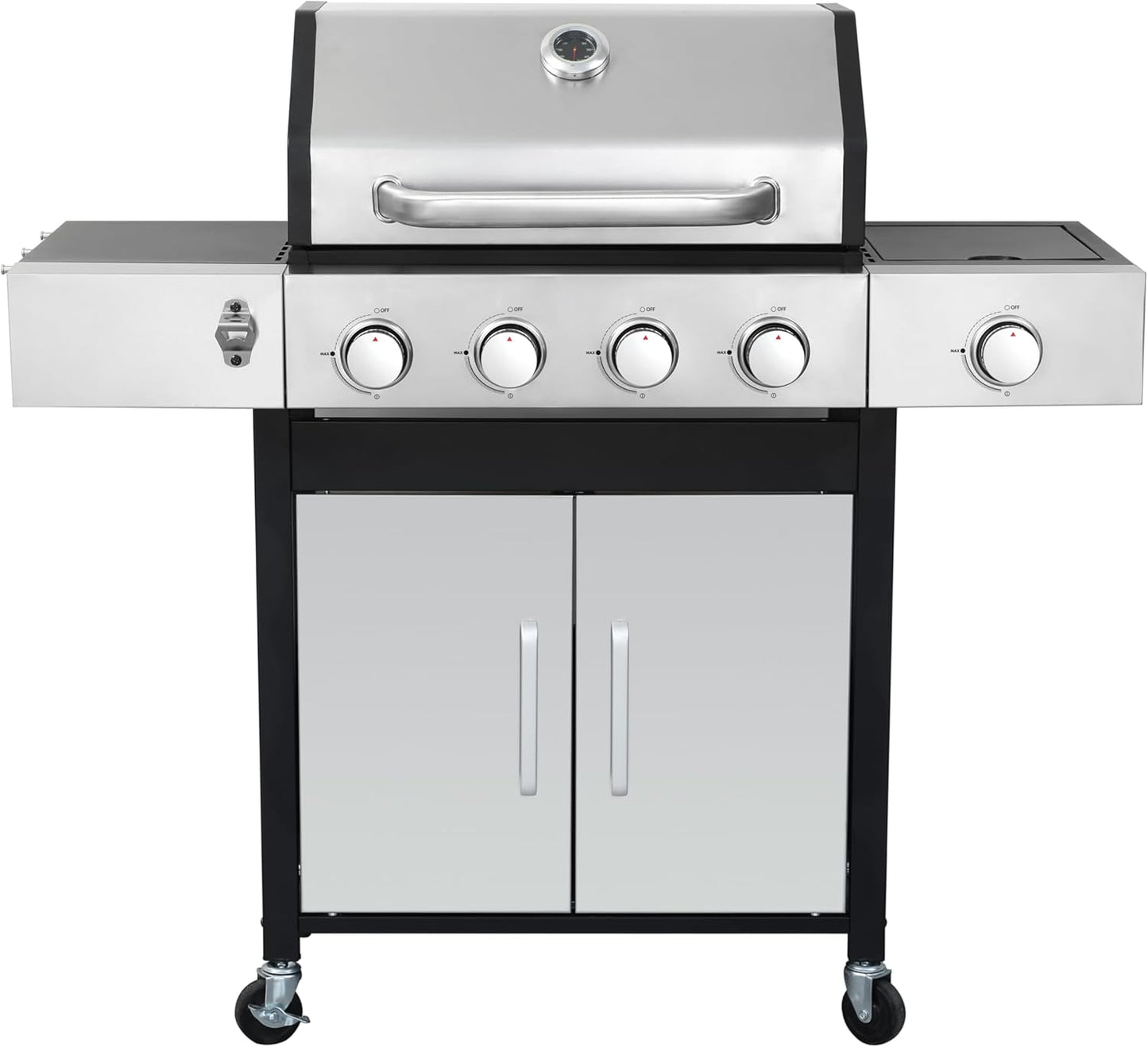 4-Burner Propane Gas BBQ Grill with Side Burner, 46,790 BTU Output, Enameled Cast Iron Grates, Heavy-Duty Stainless Steel Outdoor Grill for Backyard Barbecue