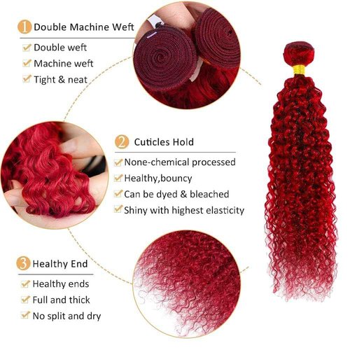 Red Human Hair Bundles Burgundy Kinky Curly Bundles Hair Extensions 26 28 30 Inch Grade 8A Brazilian Virgin Remy Hair 3 Bundles Double Weft Braight Red Bundles Hair Weave