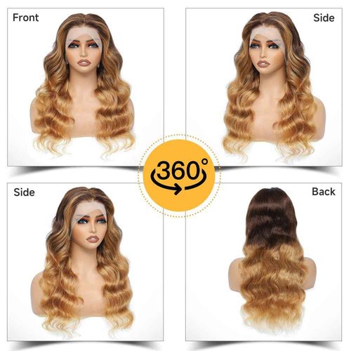 SUPER STYLE 30 Inch Honey Blonde Ombre 4/27 Lace Front Wigs Human Hair Body Wave Ombre Color 13x4 Lace Frontal Glueless Wigs Pre Plucked Bleached Knots for Black Women