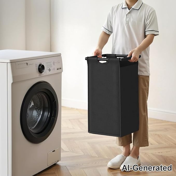 Herture Laundry Hamper with Shelf, Laundry Basket 4 Section, Laundry Sorter with Pull-Out Removable Large Bags and Movable Wheels, Metal Frame, 4 x 15.87 Gallons (60L), Rustic Brown + Black PF07XLY