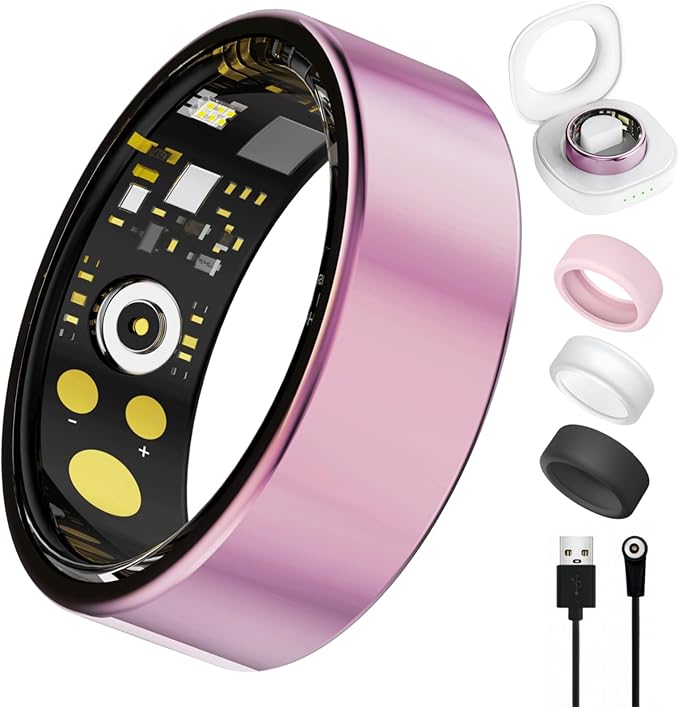 Smart Ring For Women Men, Health Tracker with Heart Rate/Blood Oxygen/Blood Pressure/Sleep Monitoring/Step Counting, IP68 Waterproof Fitness ring, No App Fees for iPhone & Android (Lavender Pink, 8#)