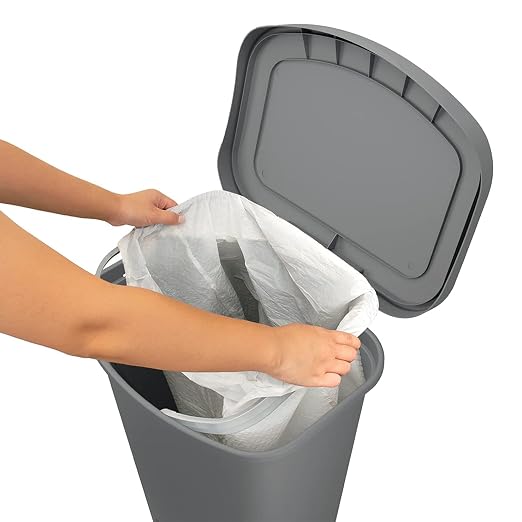 Glad 13 Gallon Trash Can with Clorox Odor Protection | Plastic Kitchen Waste Bin | Hands Free with Step On Foot Pedal and Garbage Bag Rings, Grey