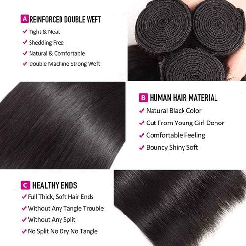 Giginger Bundles Human Hair 24 26 28 Inch Human Hair Bundles Natural Black Unprocessed Quick Weave Soft Sewn In Hair Extensions for Black Women