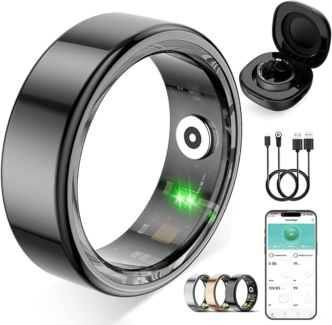 Smart Ring for Women Men,No Subscription Fee,Fitness Tracker Ring with Heart Rate, Sleep Monitoring, Blood Oxygen, Step Counting for iOS and Android, Waterproof(Black, 7)