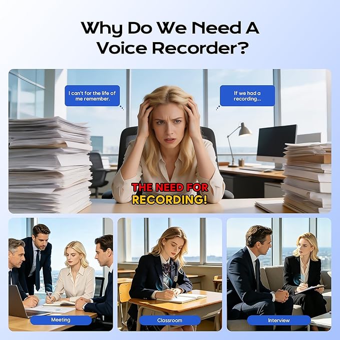 128GB Voice Activated Recorder Device - Qunifyed Digital Voice Recorder with AI Noise Reduction, Portable Recording Device for Meetings, Interviews, Lectures, Work