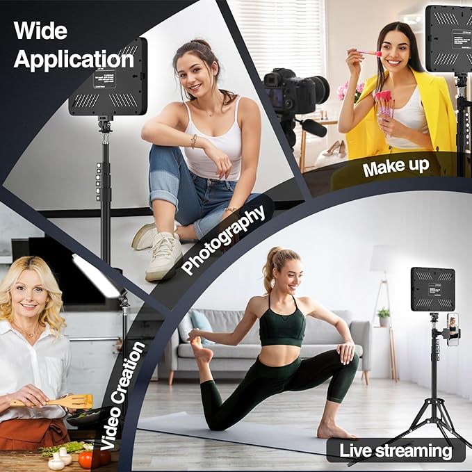 LED Video Light Kit, 2800-7000K Dimmable Studio Lighting with Tripod Stand & Phone Holder, 73” Adjustable Height for Video Recording, Live Streaming, YouTube, Photography,2-Pack