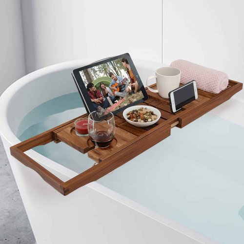 Teak Bathtub Tray and Teak Shower Mat S Bundle