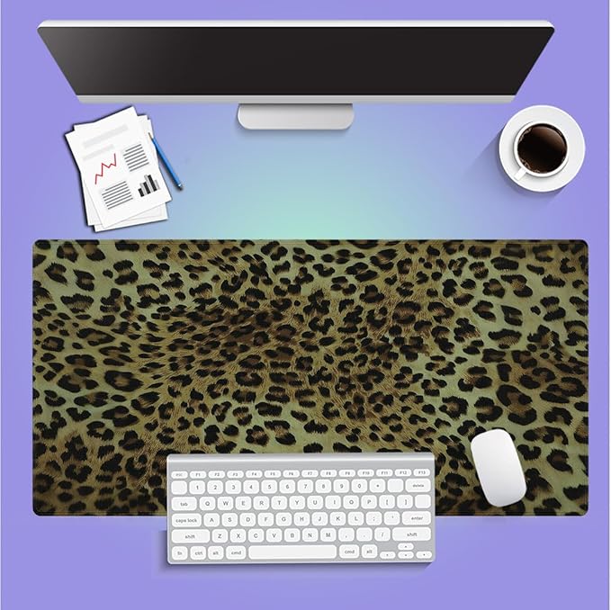 Large Gaming Mouse Pad (31.5" x 15.8") - Vintage Leopard Print Fashion Design, Extra XXL Office Accessories, Premium Stitched Anti-Slip Office Desk Mat