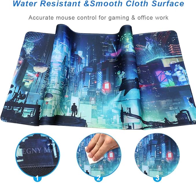 Extended Gaming Mouse Pad, Portable Mat for Keyboard & Mouse with Stitched Edges + Non-Slip Rubber Base (90x40 Green city005)