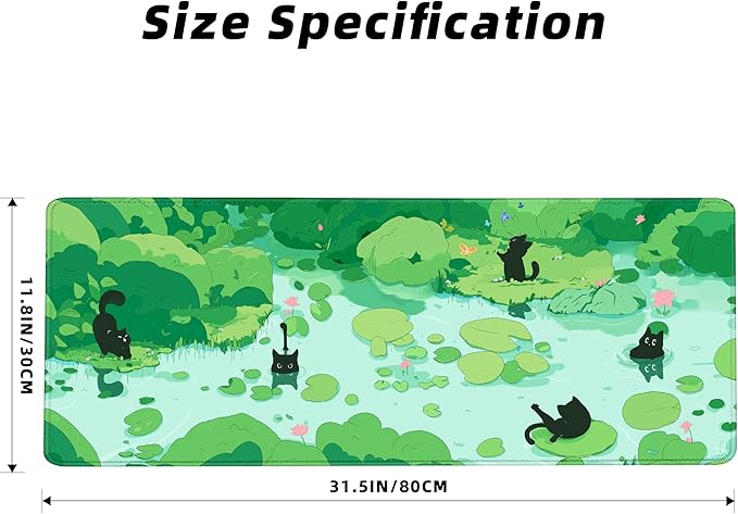 FLY SPRAY Gaming Mouse Pad for Computer,XXL Cute Cat Mousepad Laptop,Green Anime Mouse Mat,Extended Large Black Japanese Keyboard Pads,Non-Slip Mouse Pads for Game Office Home(31.5 x 11.9 in)