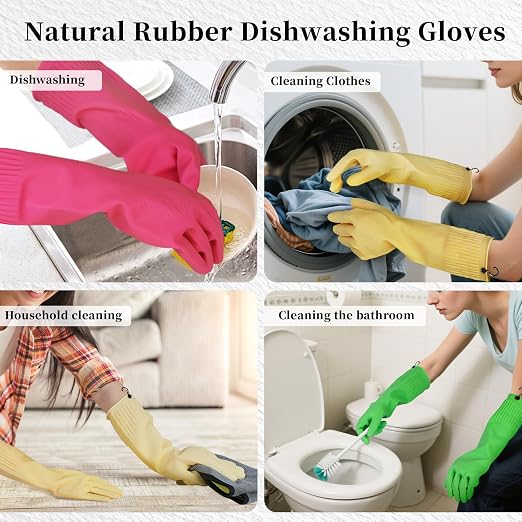 Rubber Gloves for Cleaning – 3 Pairs Reusable Gloves for Dishwashing, Kitchen and Household Tasks, 15-Inch Long (With Hook, XL(Fits Large Hands))