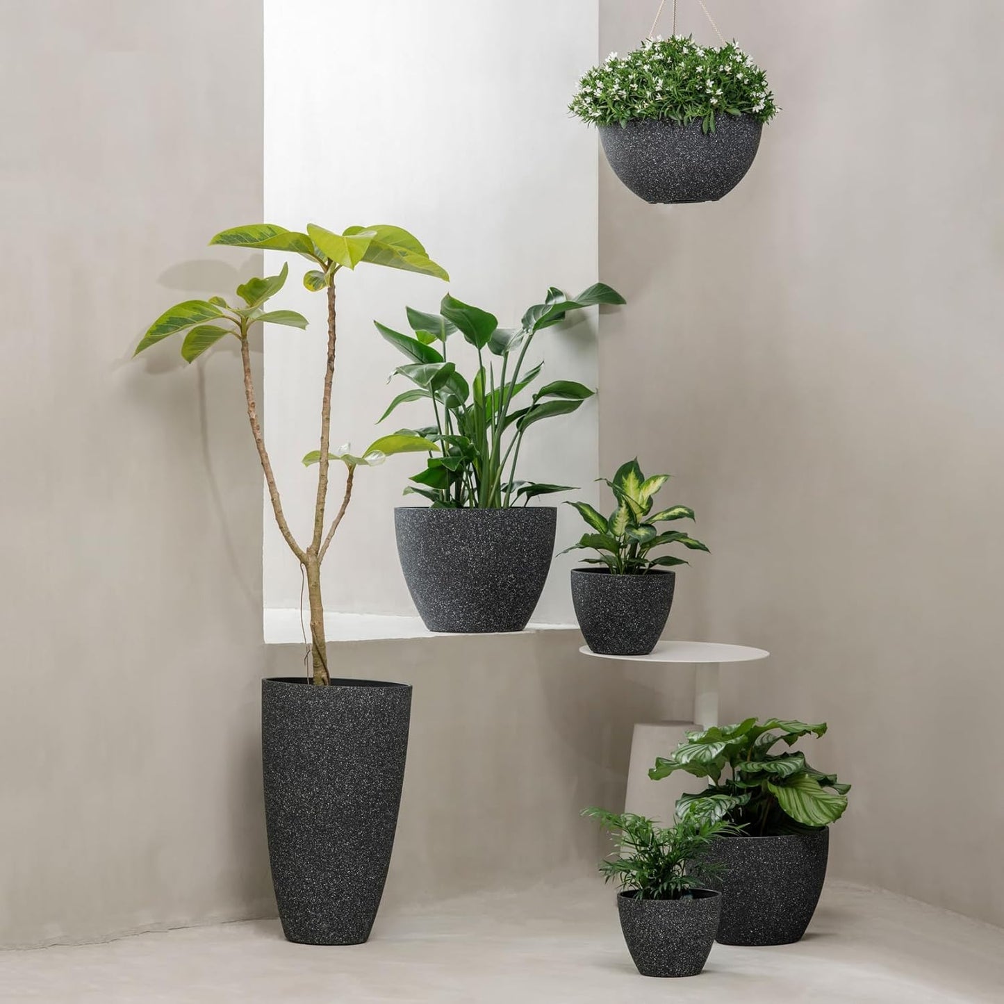 LA JOLIE MUSE Large Hanging Planters for Outdoor Plants - 13 Inch Hanging Basket for Patio Set of 2, Speckled Black