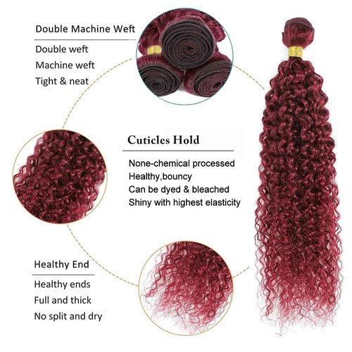Condescension Human Hair Bundles Burgundy 99J Jerry Curly 22 24 26 Inch Bundles Human Hair 100% Unprocessed Burgundy Soft Sewn In Hair with Double Weft for Black Women