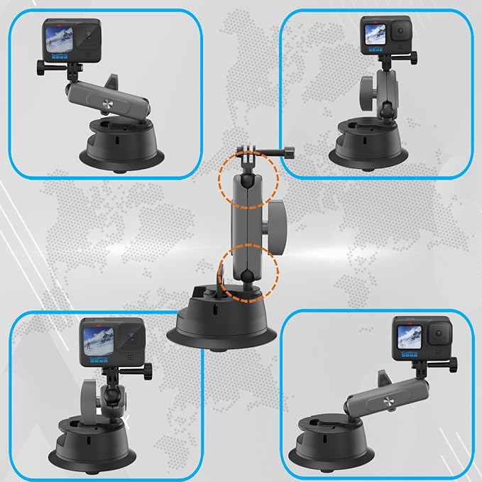 SIOTI Suction Cup Mount with 1/4 Inch Mount and Action Camera Mount, Compatiable for Mobile Phone & Action Camera Go Pro Hero 12/11/10/9, DJl Osmo Action/Pocket, Insta360 X/Ace/Ace Pro