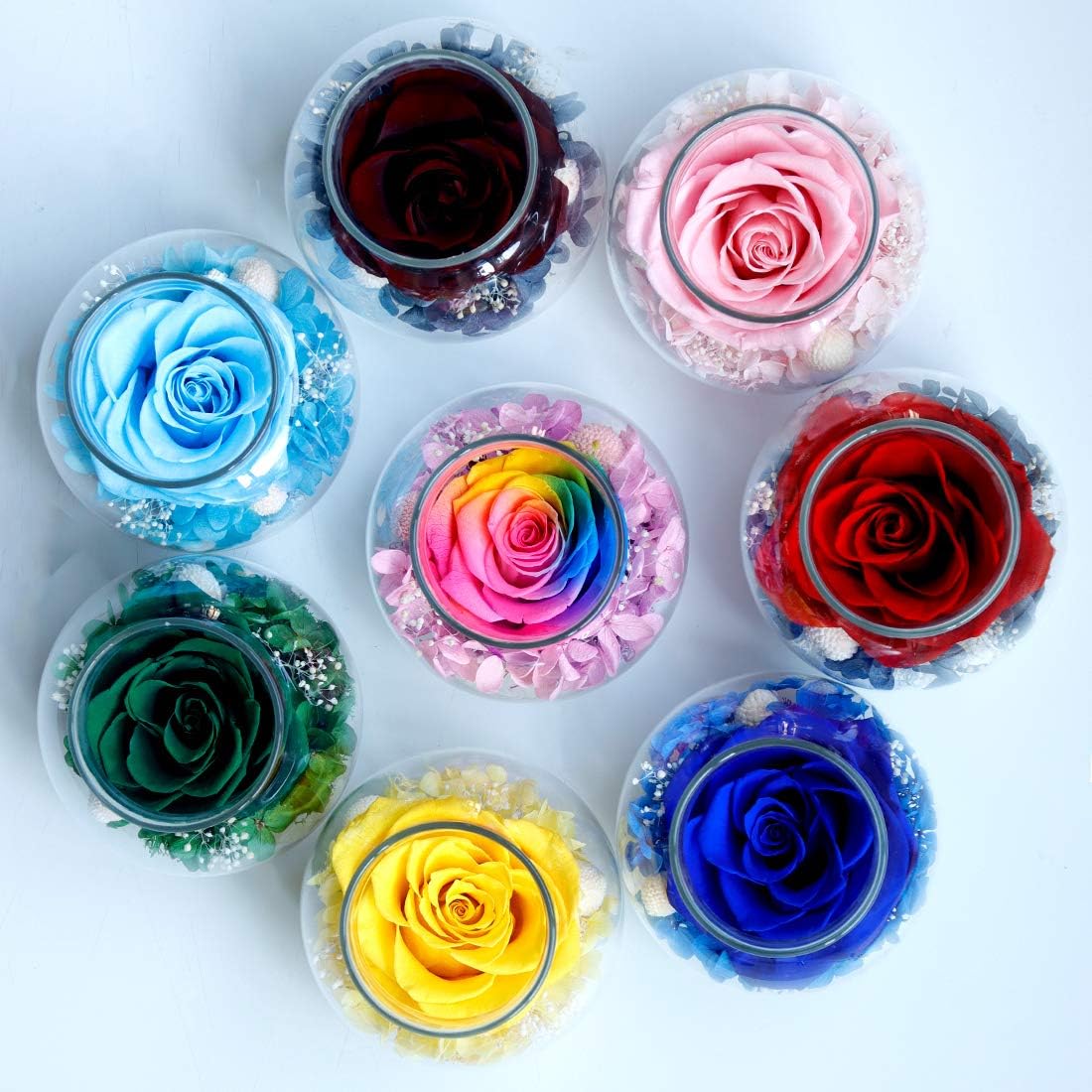 Preserved Real Roses with Colorful Mood Light Wishing Bottle,Eternal Rose,Never Withered Flowers, Christmas Anniversary Valentine's Mother's Day,a Gifts for Women 4.3inch 1pcs(Light Blue)
